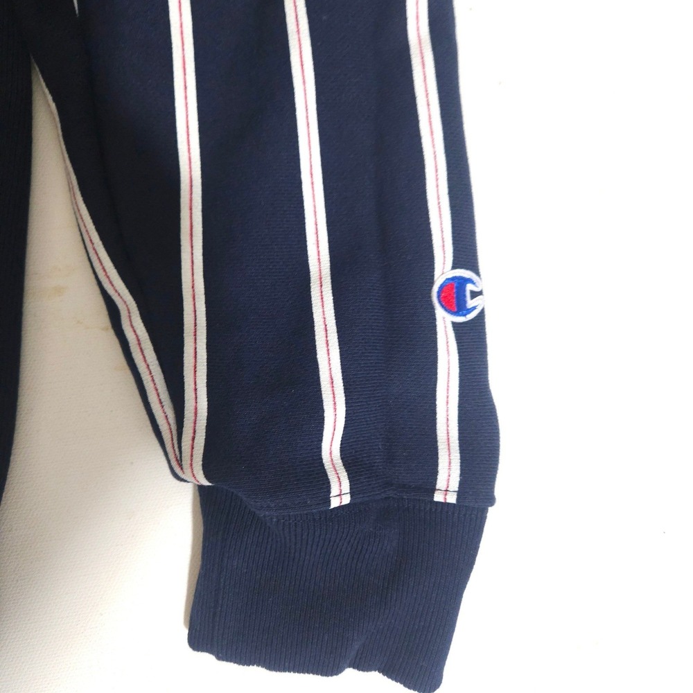 Womens Champion Reverse Weave Striped Hoodie Navy Blue White Large Sweatshirt - Picture 4 of 7